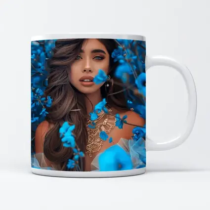 Woman Portrait Surrounded By Blue Flowers