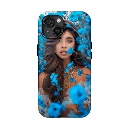 Woman Portrait Surrounded By Blue Flowers