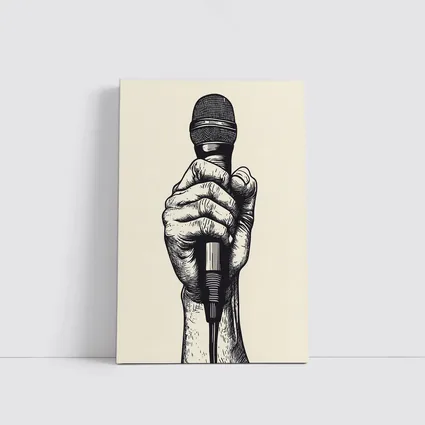 Hand Holding Microphone Black White Drawing