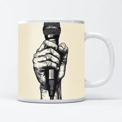 Hand Holding Microphone Black White Drawing