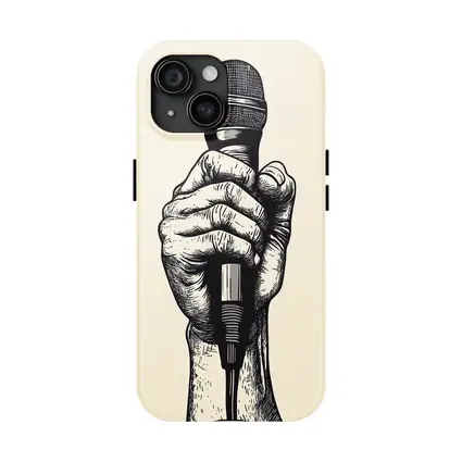 Hand Holding Microphone Black White Drawing