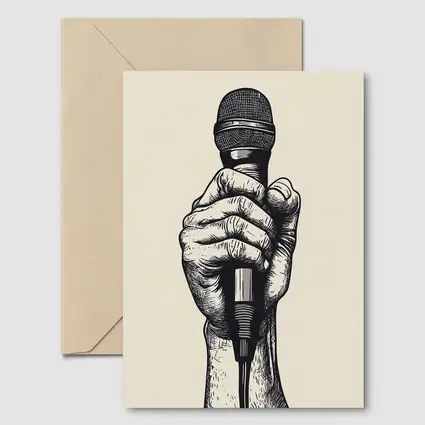 Hand Holding Microphone Black White Drawing