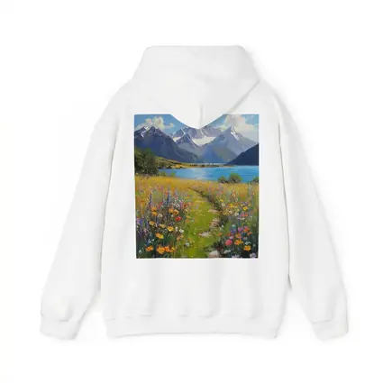 Wildflower Meadow Path Snow Capped Mountains
