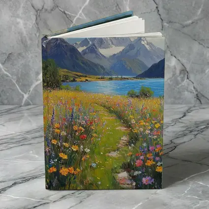 Wildflower Meadow Path Snow Capped Mountains