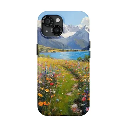 Wildflower Meadow Path Snow Capped Mountains