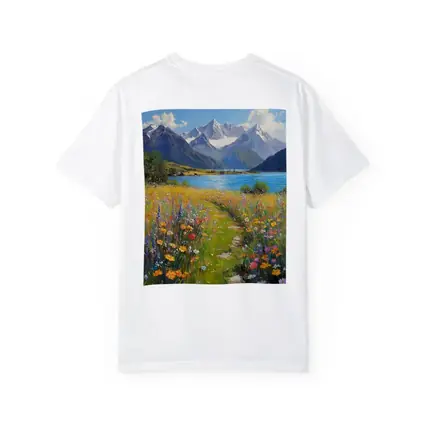 Wildflower Meadow Path Snow Capped Mountains