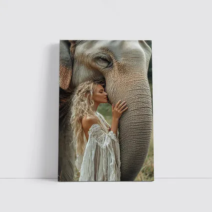 Woman With Elephant Boho White Dress