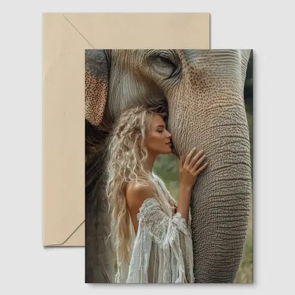 Woman With Elephant Boho White Dress