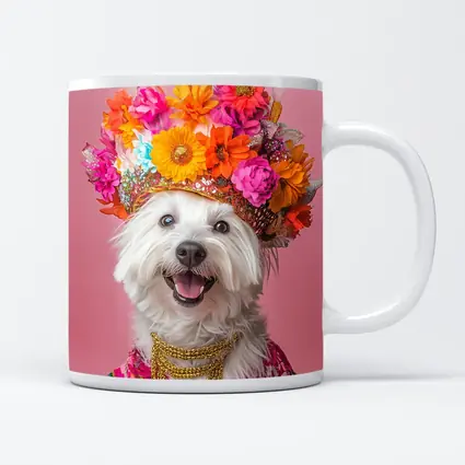 West Highland Terrier Floral Crown Pink Background