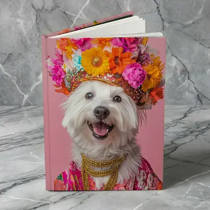 West Highland Terrier Floral Crown Pink Background
