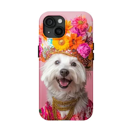 West Highland Terrier Floral Crown Pink Background