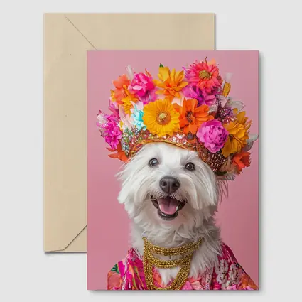 West Highland Terrier Floral Crown Pink Background