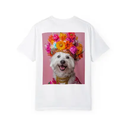 West Highland Terrier Floral Crown Pink Background