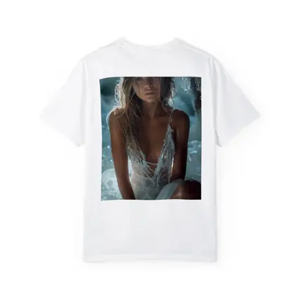 Woman in White Dress Among Ice Rocks