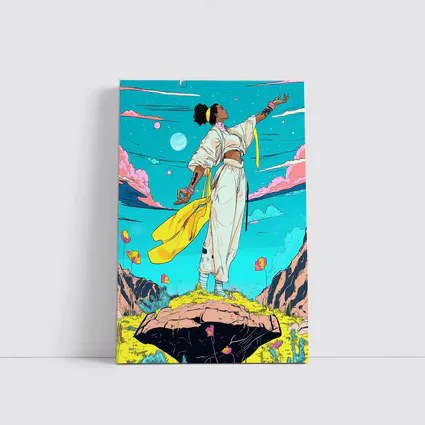 Black Woman Standing Sky Comic Art Style