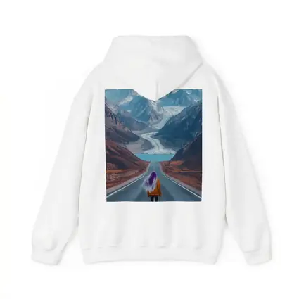 Girl Skateboarding Road Toward Snowy Mountains