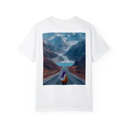 Girl Skateboarding Road Toward Snowy Mountains