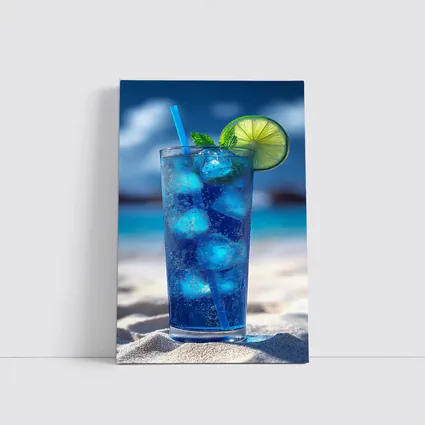 Blue Cocktail With Lime On Beach
