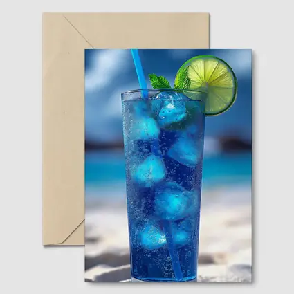 Blue Cocktail With Lime On Beach