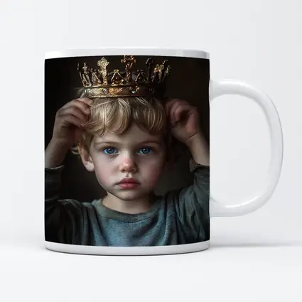 Young Boy Placing Crown Dark Background