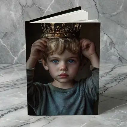 Young Boy Placing Crown Dark Background