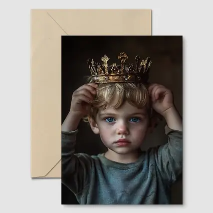 Young Boy Placing Crown Dark Background