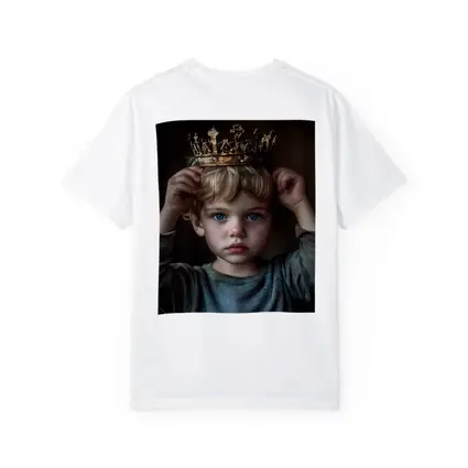 Young Boy Placing Crown Dark Background