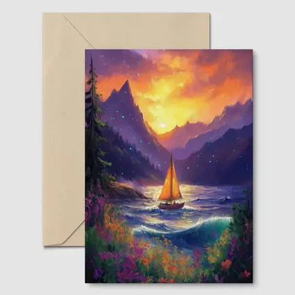 Sailboat Mountain Lake Oil Painting Art