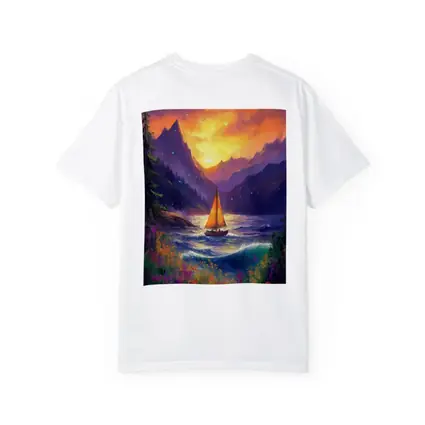 Sailboat Mountain Lake Oil Painting Art