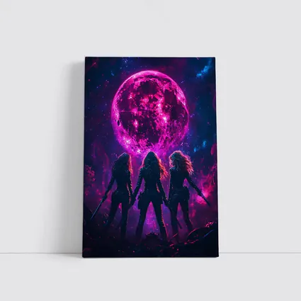 Three Warrior Women Neon Pink Moon