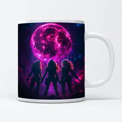 Three Warrior Women Neon Pink Moon