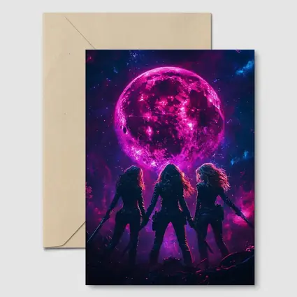 Three Warrior Women Neon Pink Moon