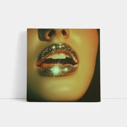 Gold Glitter Lips Close Up Portrait