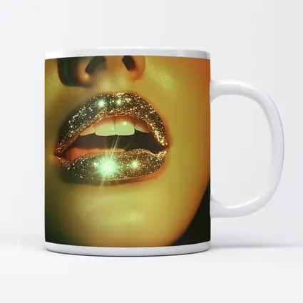 Gold Glitter Lips Close Up Portrait