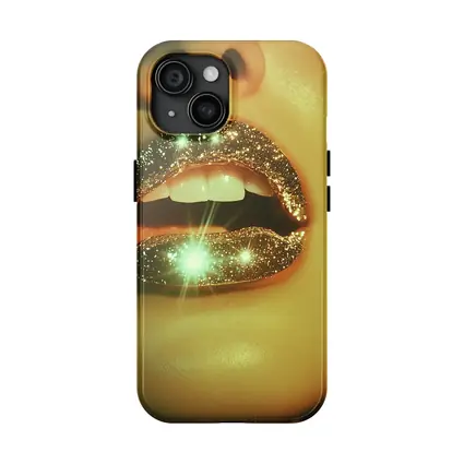 Gold Glitter Lips Close Up Portrait