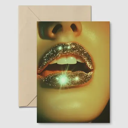 Gold Glitter Lips Close Up Portrait