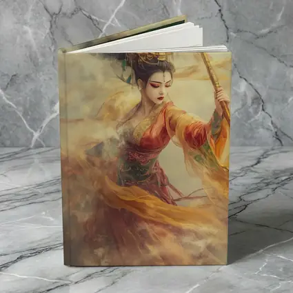 Chinese Warrior Goddess Golden Dragon Staff Art