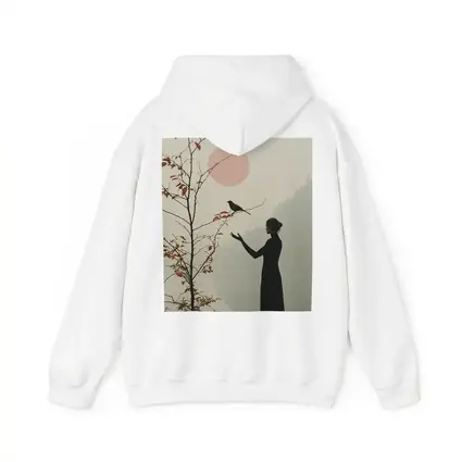 Woman Silhouette Crow Misty Autumn Landscape