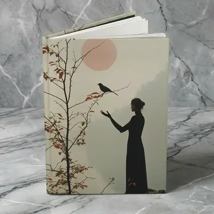 Woman Silhouette Crow Misty Autumn Landscape