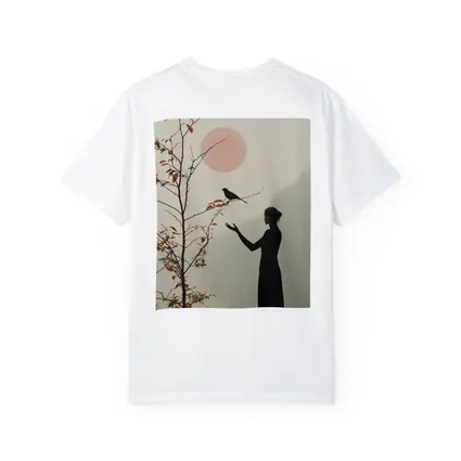 Woman Silhouette Crow Misty Autumn Landscape