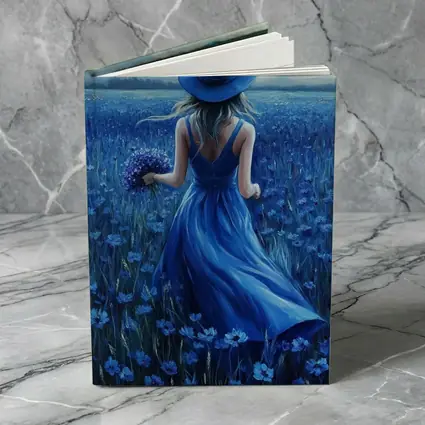 Woman in Blue Dress Cornflower Field Painting