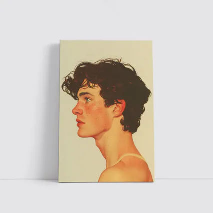 Young Man Portrait Illustration Warm Beige Background