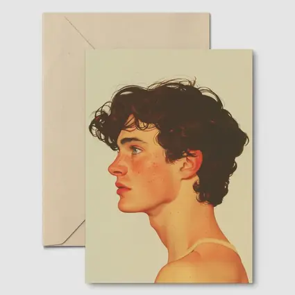Young Man Portrait Illustration Warm Beige Background