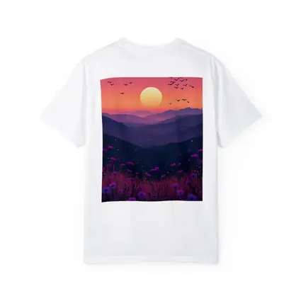 Purple Wildflowers Mountain Sunset Birds Sky
