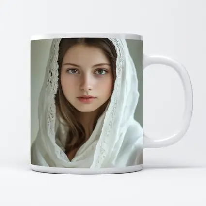Young Woman White Lace Veil Portrait