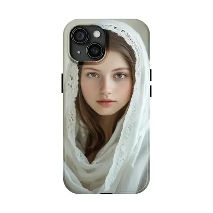 Young Woman White Lace Veil Portrait