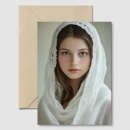 Young Woman White Lace Veil Portrait