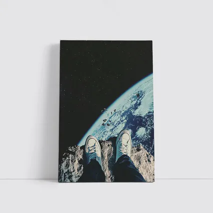 Sneakers Standing On Moon Above Earth