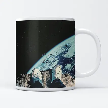 Sneakers Standing On Moon Above Earth
