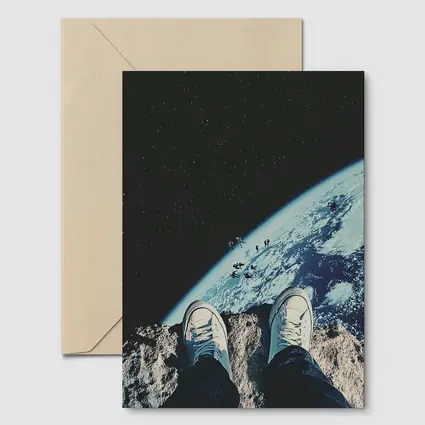 Sneakers Standing On Moon Above Earth